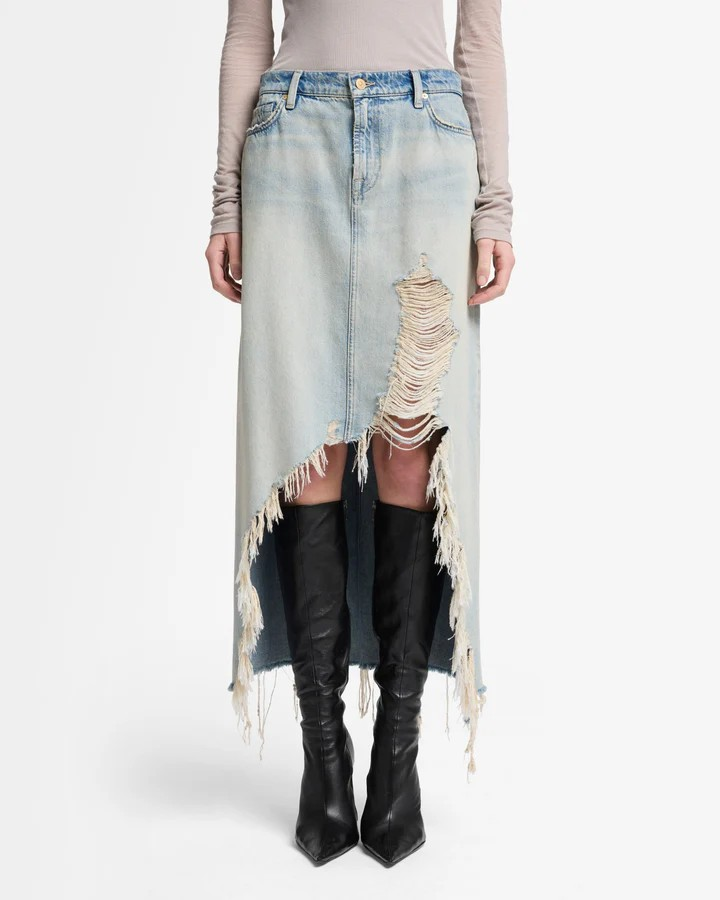 7 For All Mankind Denim Midi Skirt MSRP $198