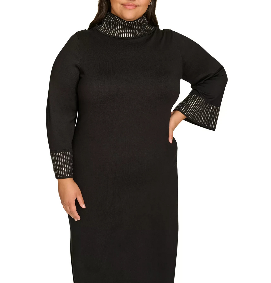 Calvin Klein Plus Size Embellished Mock Neck Long-Sleeve Dress MSRP $149