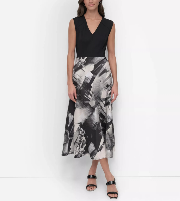 DKNY Women's Sleeveless Mixed-Media Midi Dress MSRP $129