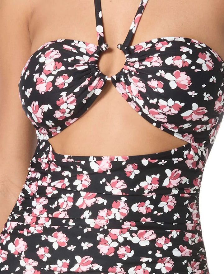 MICHAEL Michael Kors Printed Bandeau Cut Out One-Piece Swimsuit MSRP $138