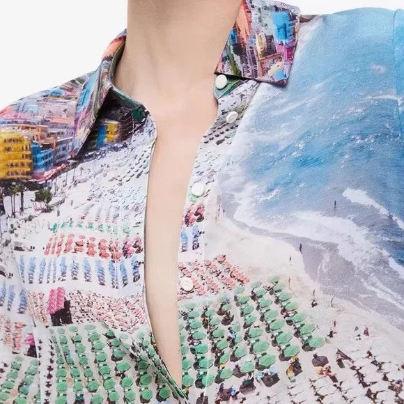 Alice + Olivia Whispering Waves Willa Placket Top MSRP $350