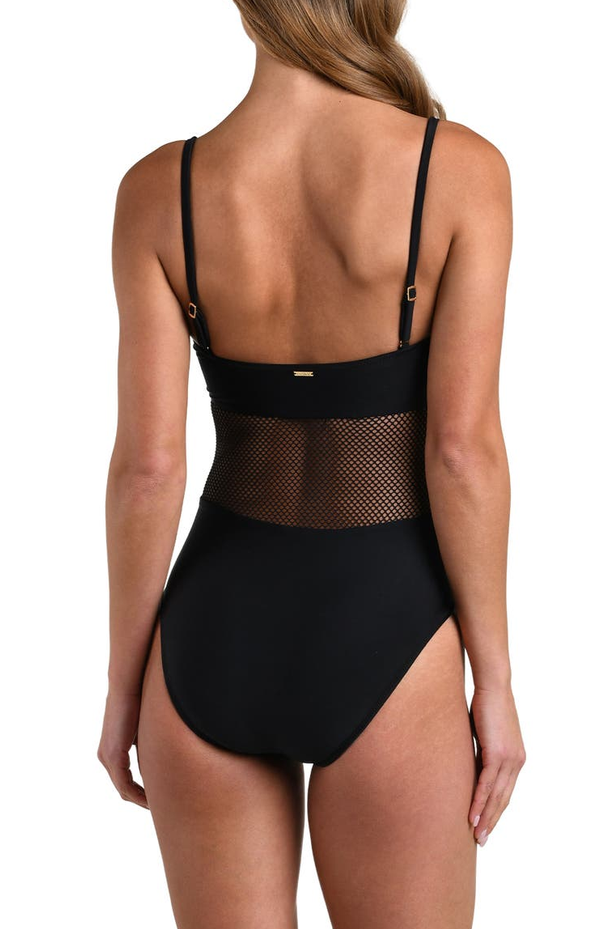 L'AGENCE Tory Bandeau Mesh Solid One Piece Swimsuit MSRP $255