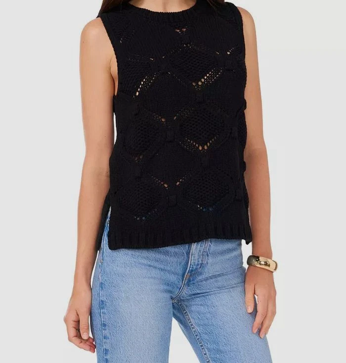Vince Camuto Women's Crewneck Sleeveless Open-Stitch Sweater MSRP $89