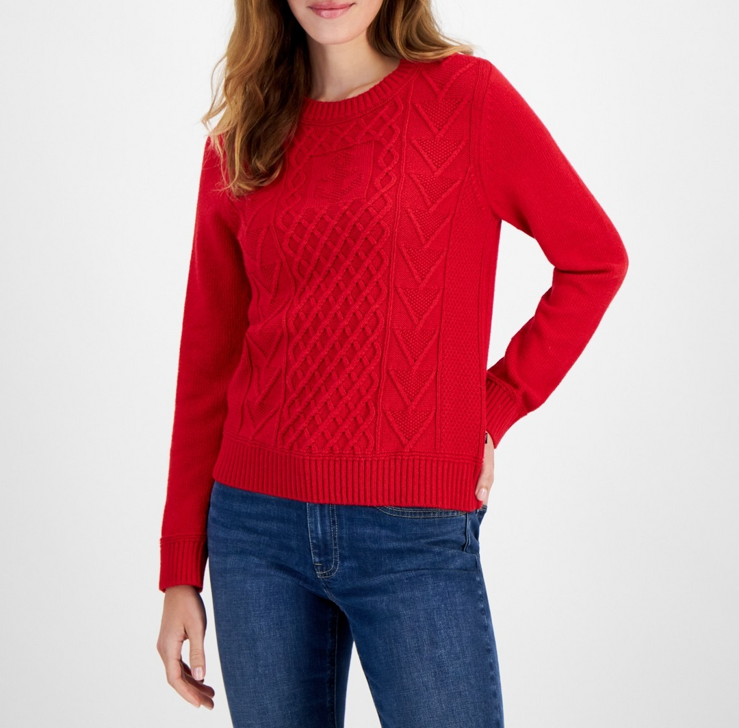 Nautica Jeans Women's Anchor Cable Knit Crewneck Sweater MSRP $79