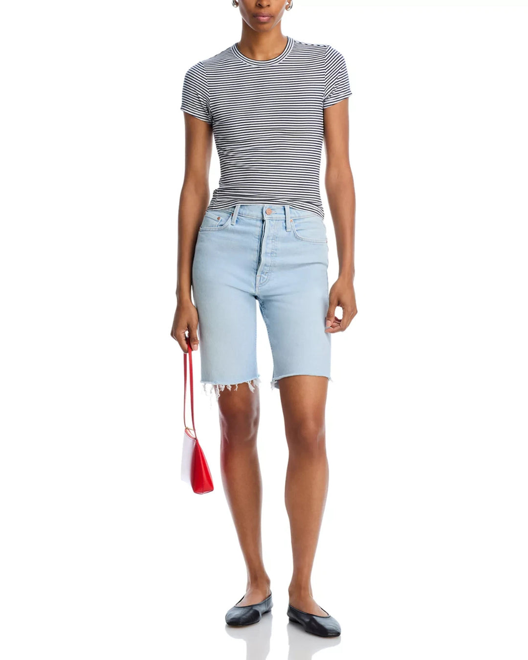MOTHER Rider High Rise Denim Bermuda Shorts MSRP $228