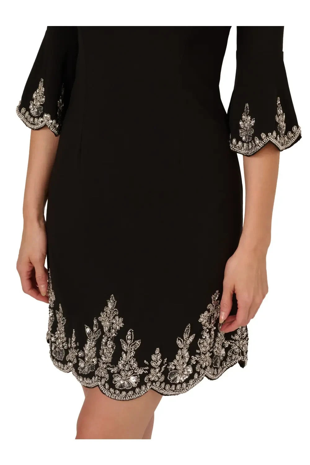 Adrianna Papell Beaded Crepe Bell Sleeve Dress MSRP $ 249