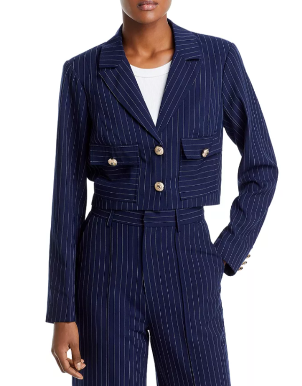 AQUA Pinstripe Twill Cropped Blazer