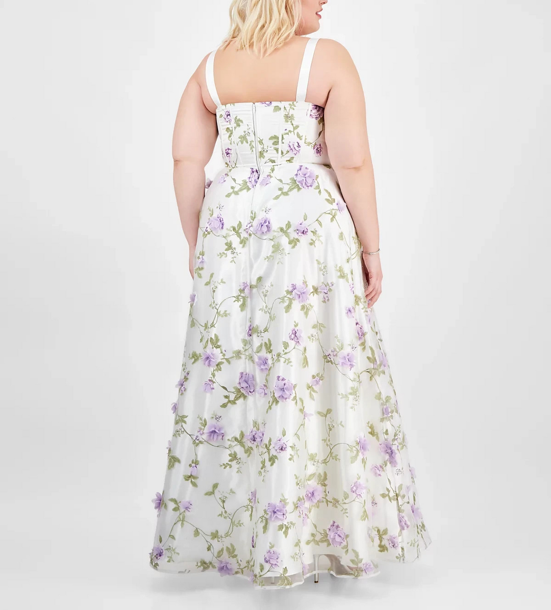 Say Yes Trendy Plus Size Floral Print Applique Gown MSRP $209