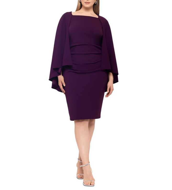 Betsy & Adam Plus Size Cape-Overlay Sheath Dress MSRP $249