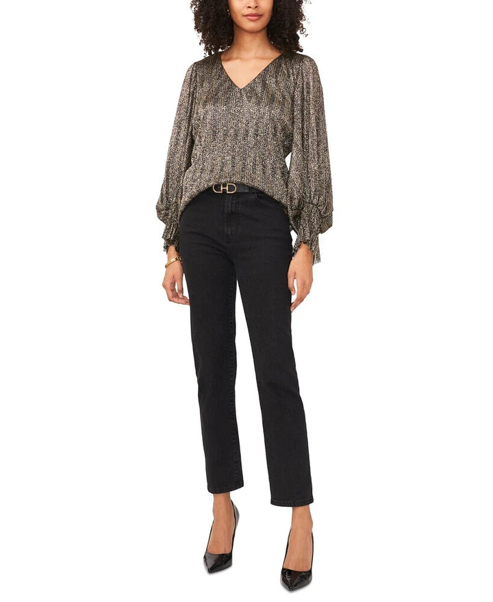 Vince Camuto Women's V-Neck Long-Sleeve Smocked-Cuff Blouse MSRP $79