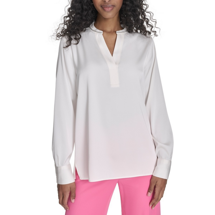 Calvin Klein Women's Split-Neck Long-Sleeve Shirt MSRP $84