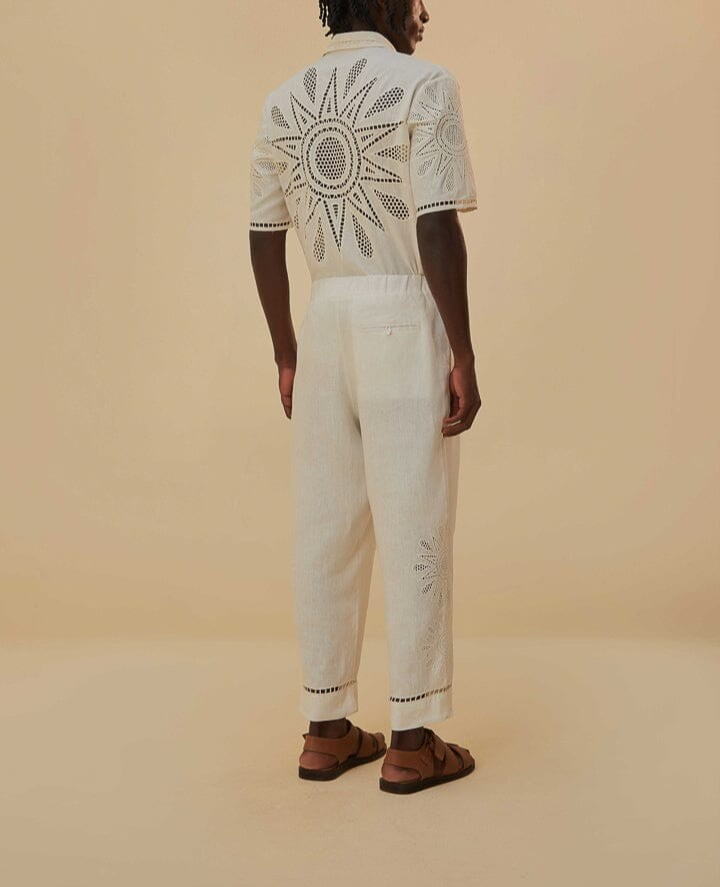 FARM Rio Maxi Sunset Richelieu Embroidered Linen Cropped Pants MSRP $210
