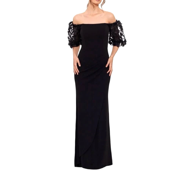 Xscape Off-the-Shoulder Floral-Sleeve Gown MSRP $259