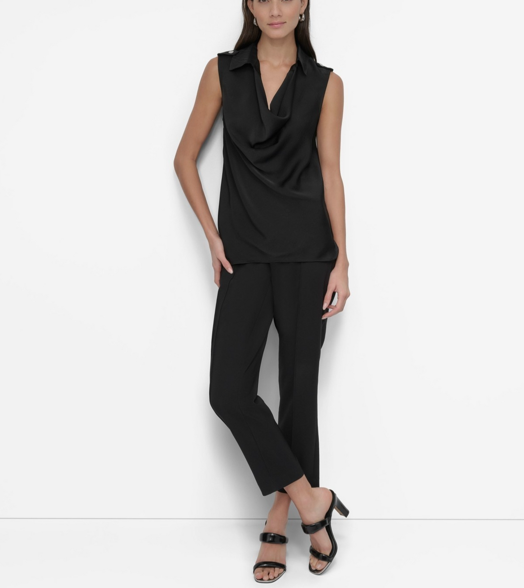 DKNY Women's Point Collar Cowlneck Sleeveless Top MSRP $69