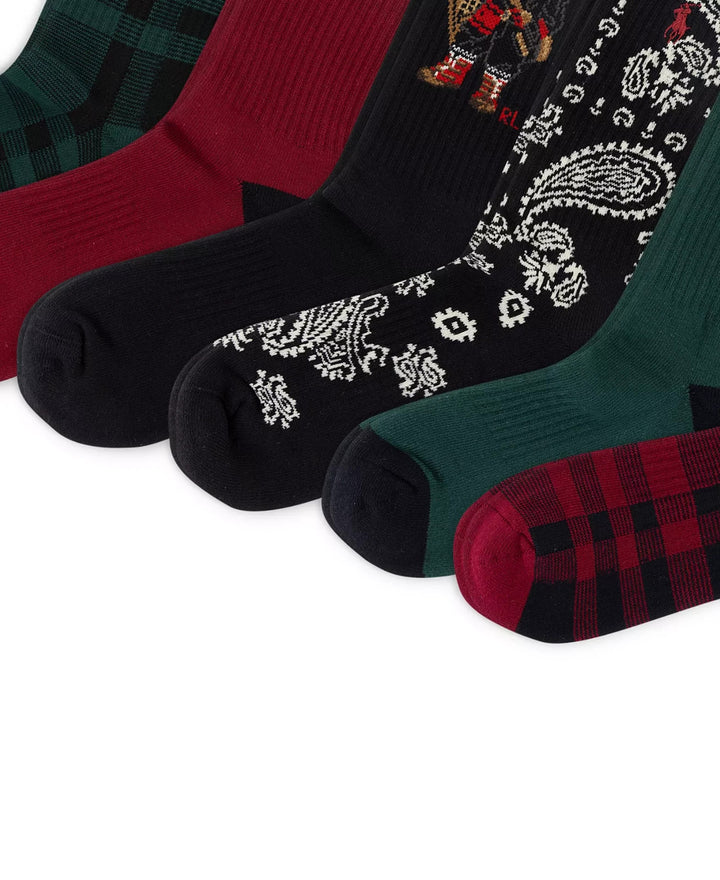 Polo Ralph Lauren Men's 6-Pack Holiday Bear Crew Socks MSRP $40