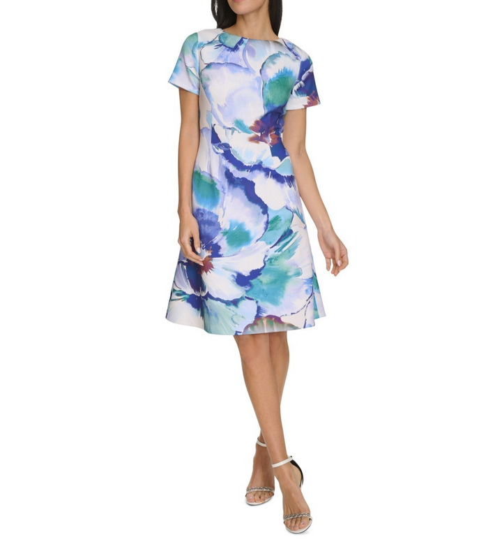 Calvin Klein Plus Size Printed Short-Sleeve A-Line Dress MSRP $139