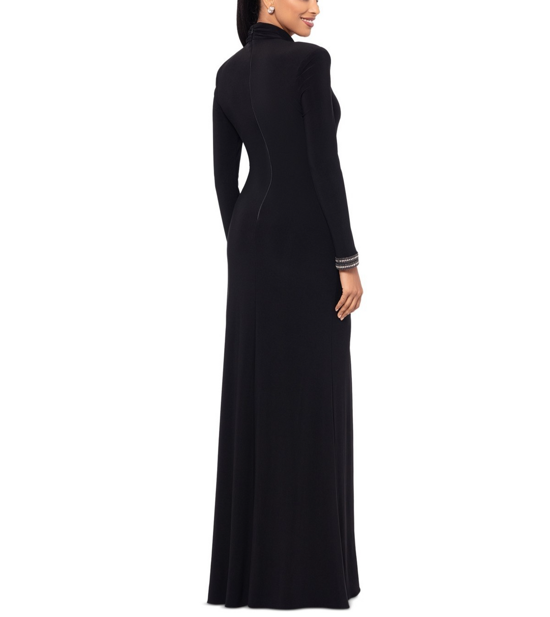 Betsy & Adam Petite Mock-Neck Rhinestone-Cuff Gown MSRP $249