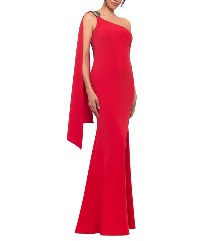 Betsy & Adam Women's Hardware Draped One-Shoulder Gown MSRP $279