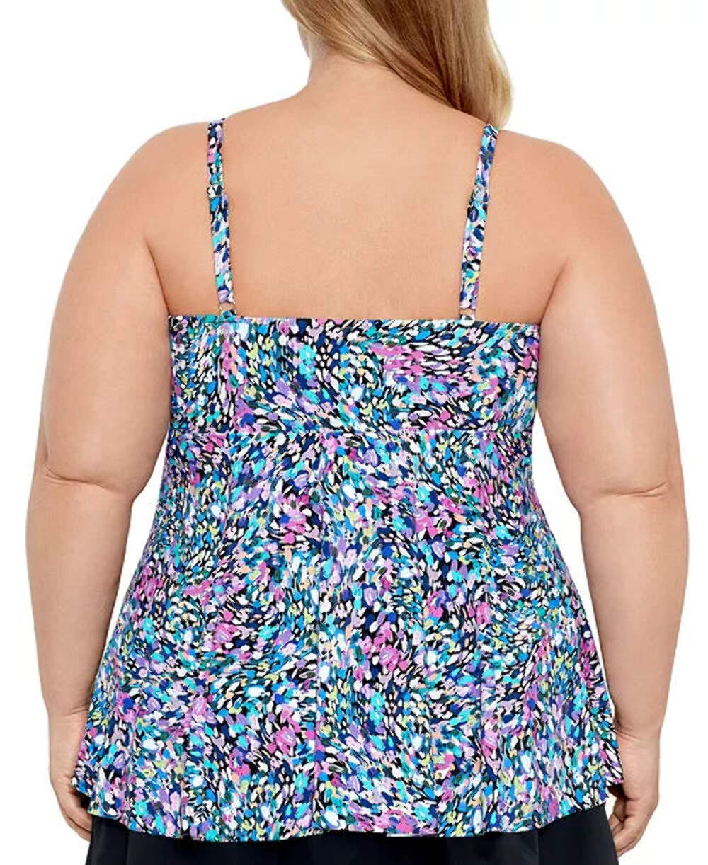 Swim Solutions Women's Plus Printed Underwire Tankini Top MSRP $84