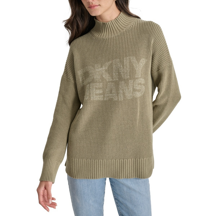 DKNY Jeans Women's Mock Neck Logo Sweater MSRP $89