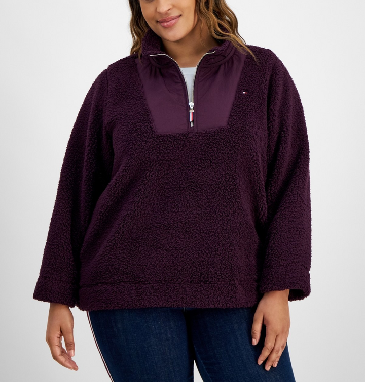 Tommy Hilfiger Plus Size Sherpa Quarter-Zip Pullover Sweatshirt MSRP $59