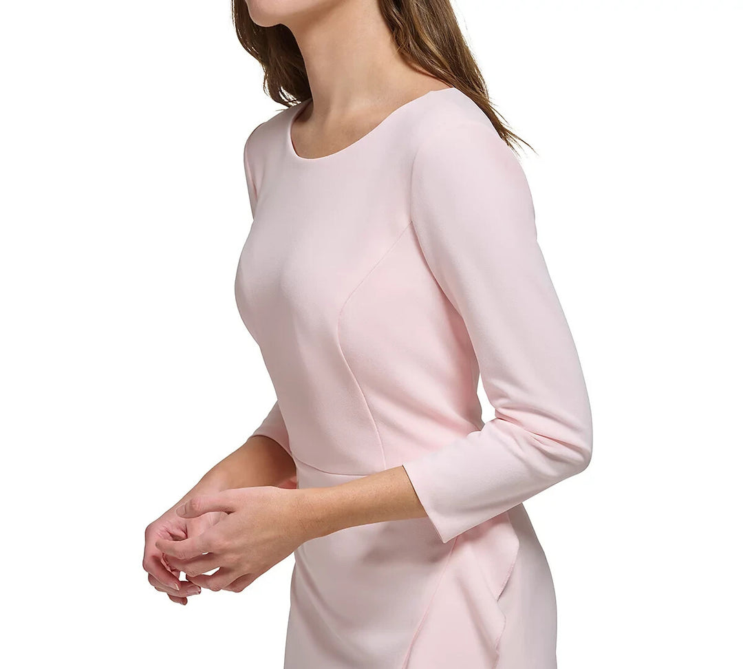 Tommy Hilfiger Round-Neck Ruffle-Trim 3/4-Sleeve Dress MSRP $99