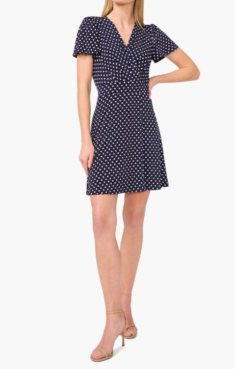 CeCe Polka Dot Flutter Sleeve Dress MSRP $99