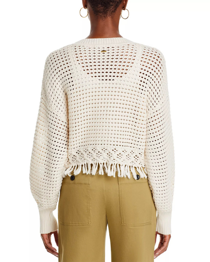 TOCCIN Rachel Fringe Hem Cropped Cardigan MSRP $395