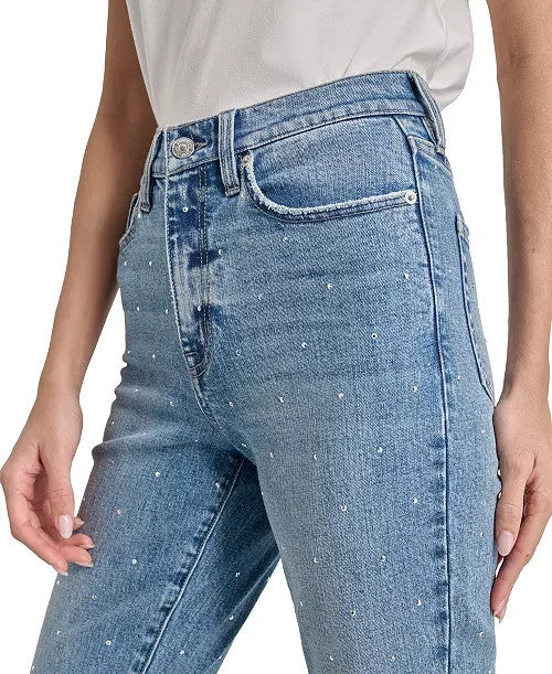 DKNY Jeans High-Rise Slim Straight Scattered Rhine-Studs Jeans MSRP $109