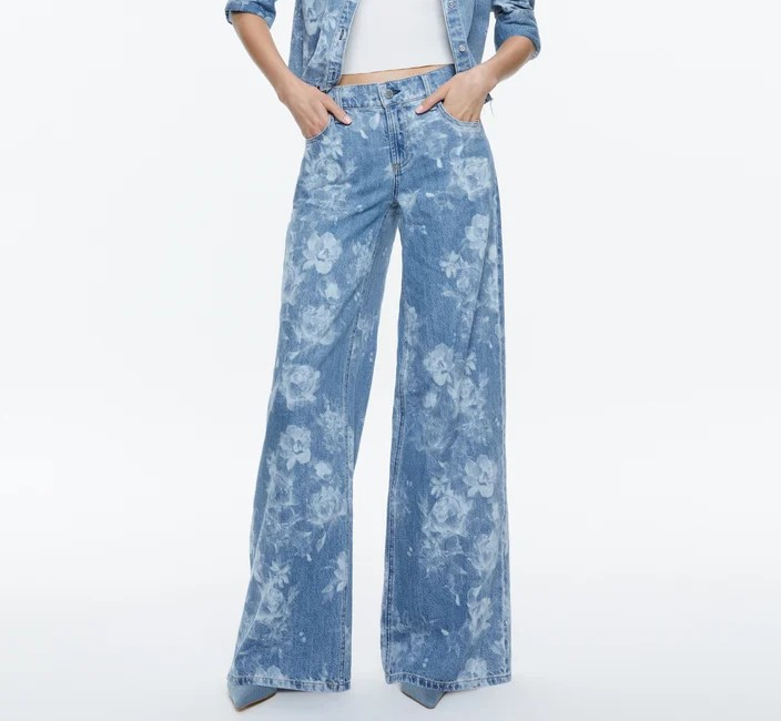 Alice and Olivia Trish Low Rise Baggy Jeans in Lotus Flower MSRP $350