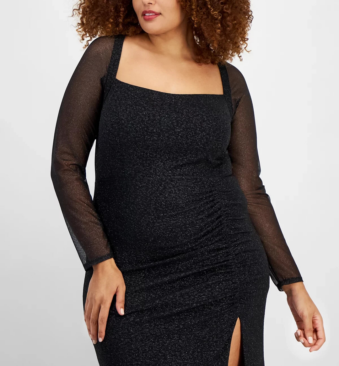 City Studios Trendy Plus Size Glittered Ruched Gown MSRP $109