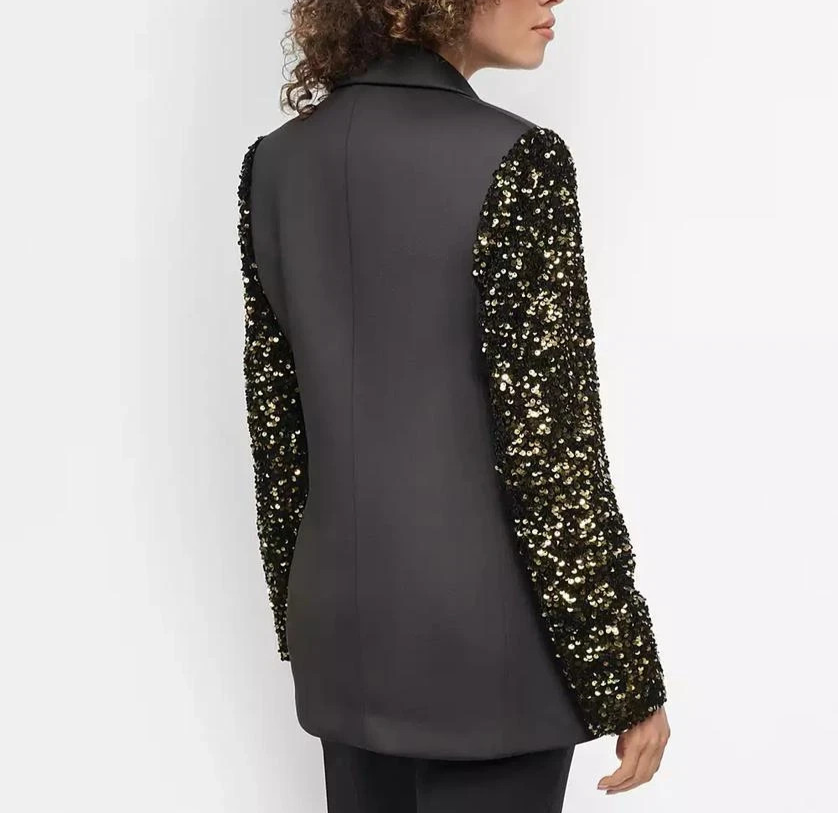 DKNY Sequinned-Sleeve Single-Button Blazer MSRP $169 Size 6 # 4C 1391 New