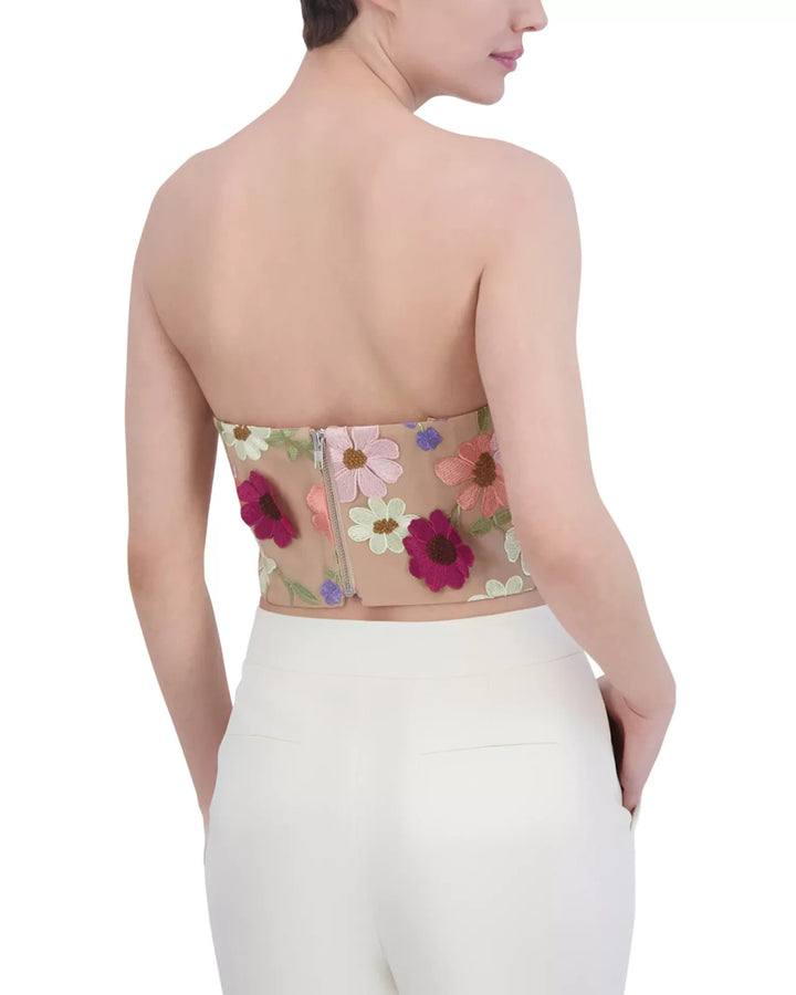 BCBGMAXAZRIA Tulle Floral Embroidered Crop Top MSRP $298