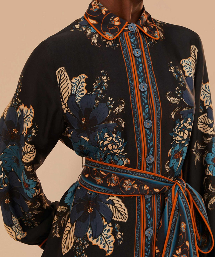 FARM Rio Black Blossom Tapestry Mini Dress MSRP $249