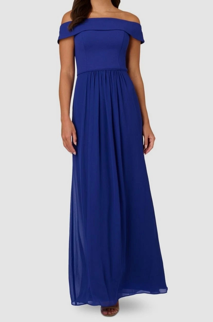 Adrianna Papell Off-The-Shoulder Chiffon Gown MSRP $139