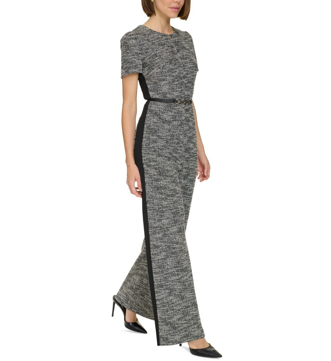 Tommy Hilfiger Women's Mixed-Media Belted Jumpsuit