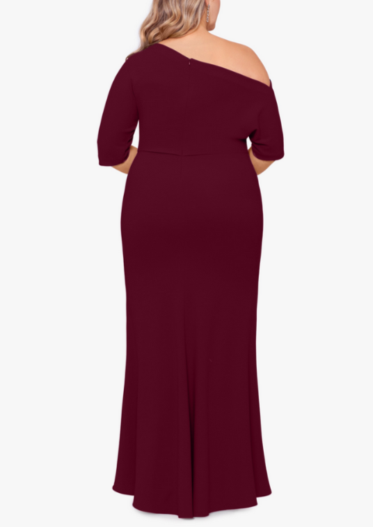 Betsy & Adam Plus Size Off-the-Shoulder Scuba Gown MSRP $269