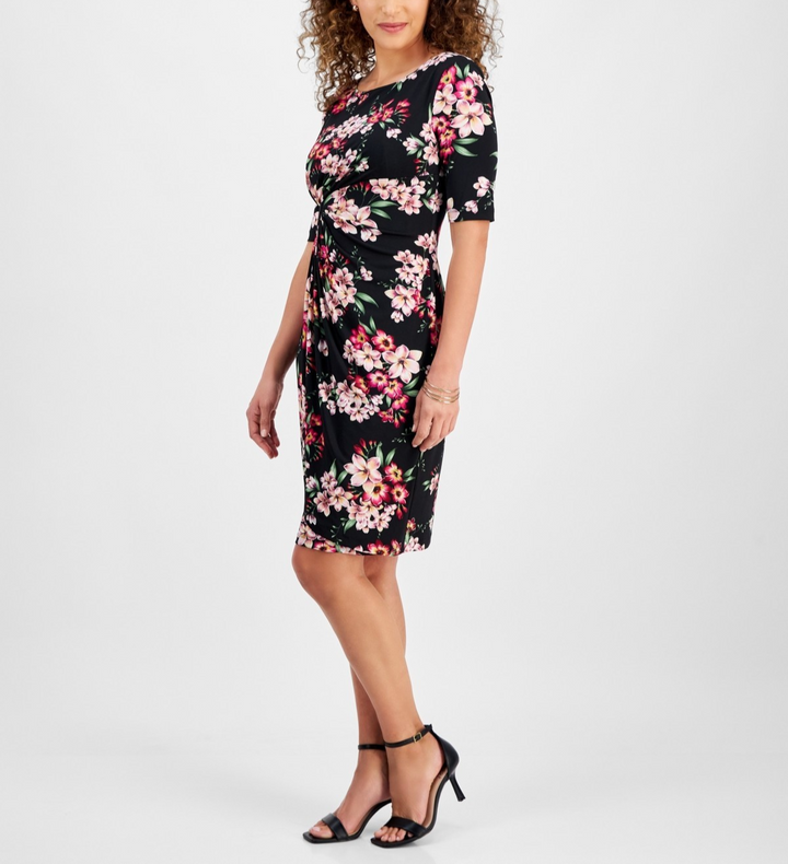 Connected Petite Ruched Side-Tab Elbow-Sleeve Dress MSRP $69