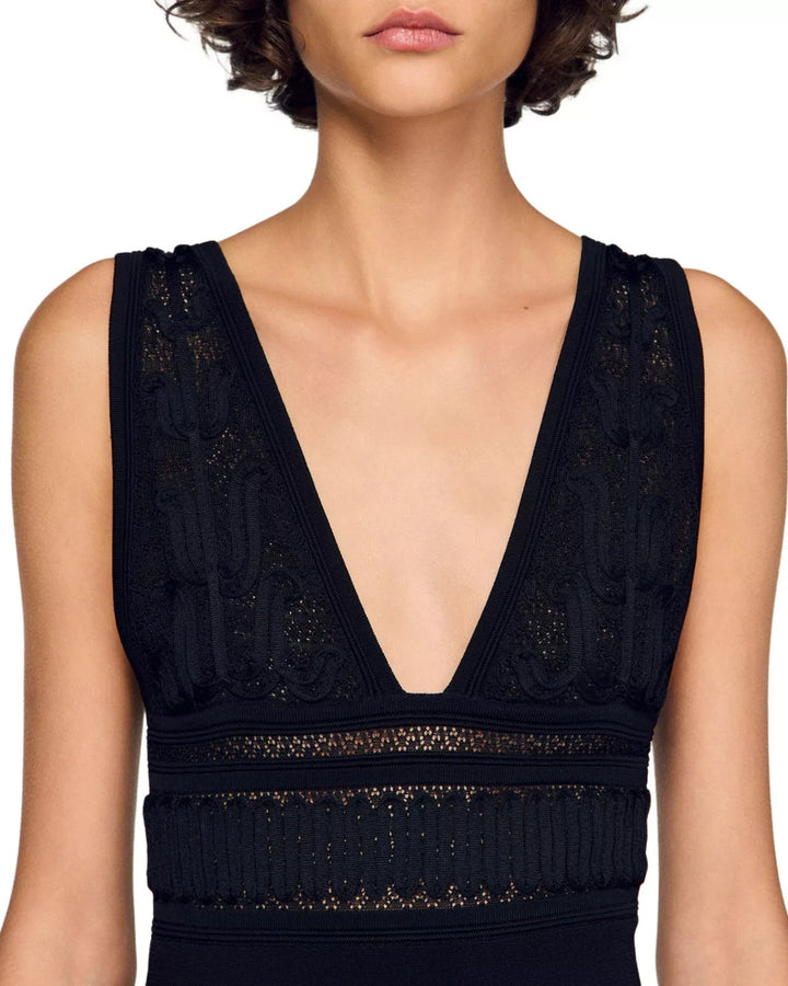 Sandro Ruffled Knit Maxi Dress MSRP $560