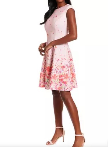 London Times Scattered Floral-Print Fit & Flare Dress MSRP $59