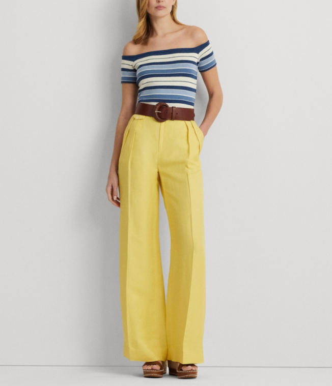 Lauren Ralph Lauren Striped Off-The-Shoulder Sweater MSRP $125