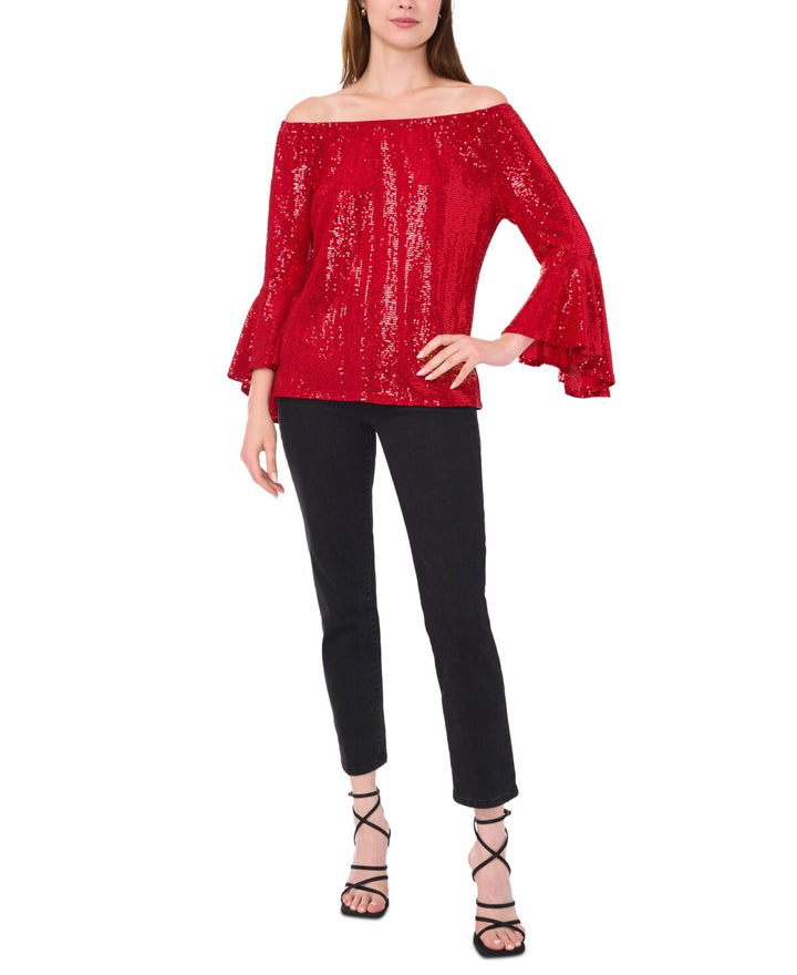 Sam & Jess Metallic Off-the-Shoulder Bell-Sleeve Top MSRP $59