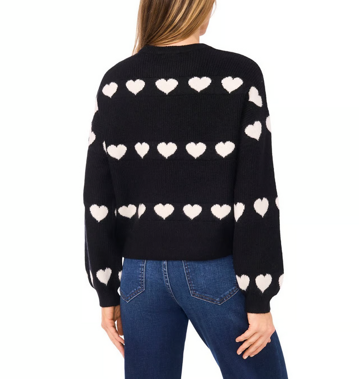 CeCe Valentine's Crewneck Heart Jacquard Long-Sleeve Sweater MSRP $79