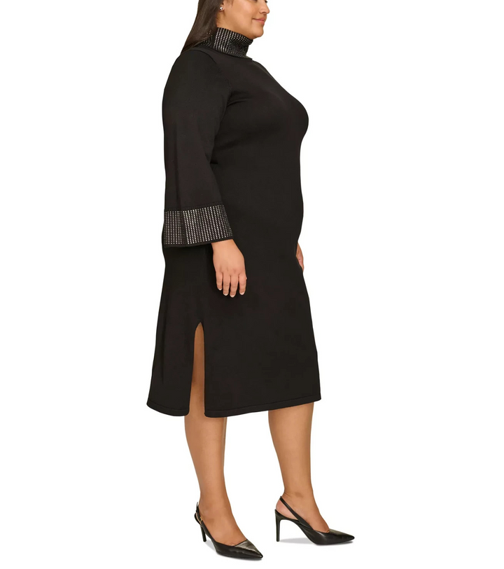 Calvin Klein Plus Size Embellished Mock Neck Long-Sleeve Dress MSRP $149