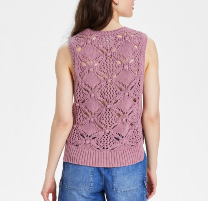 Lucky Brand Diamond Crochet Cotton Sweater MSRP $89
