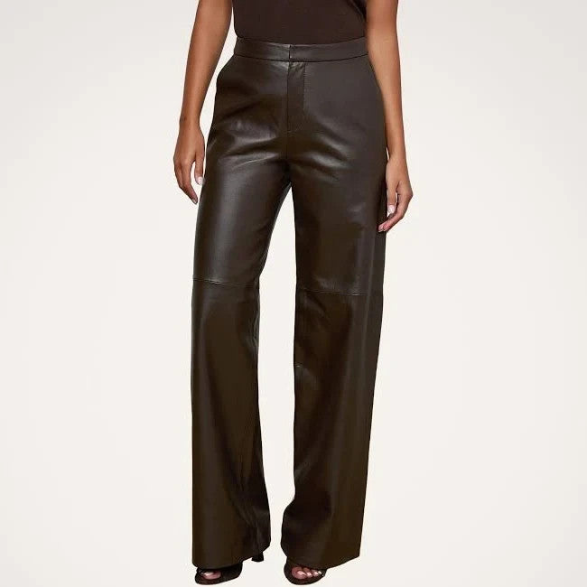 L'Agence Livvy Leather Straight Leg Pants MSRP $1450