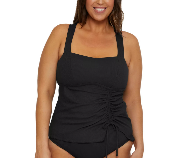 Becca Plus Size Modern Edge Rib Multi-Way Tankini Top MSRP $98