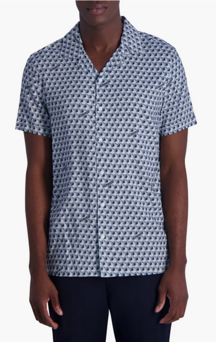 Karl Lagerfeld Paris Geo Print Short Sleeve Button-Up Shirt MSRP $119
