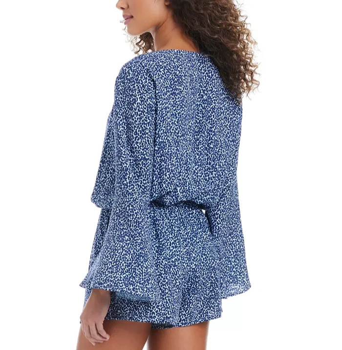 Bar III On The Prowl Long Sleeve Lace-Up Romper Swim Cover-Up MSRP $56