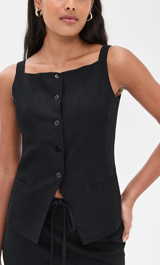 Wayf  Vest Square Neck Button-Down Top MSRP $89